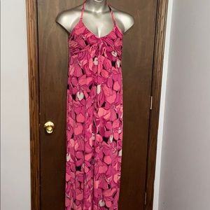 Elle pink Floral Maxi Tie Up Halter Top